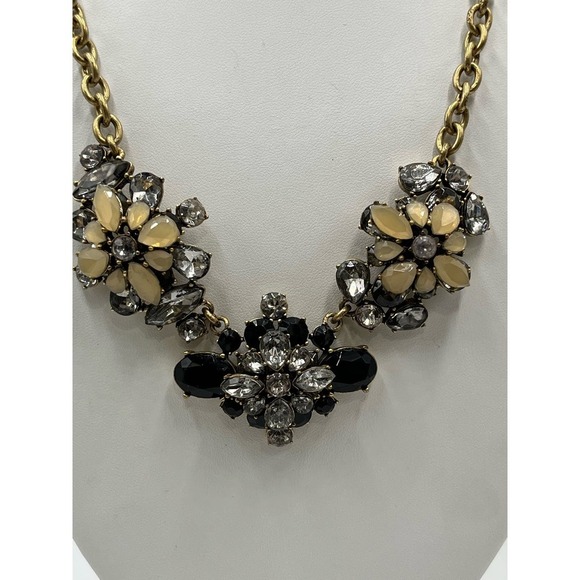 J. Crew Black Gray and Taupe Clear Rhinestone Cluster Statement Necklace - Picture 4 of 16